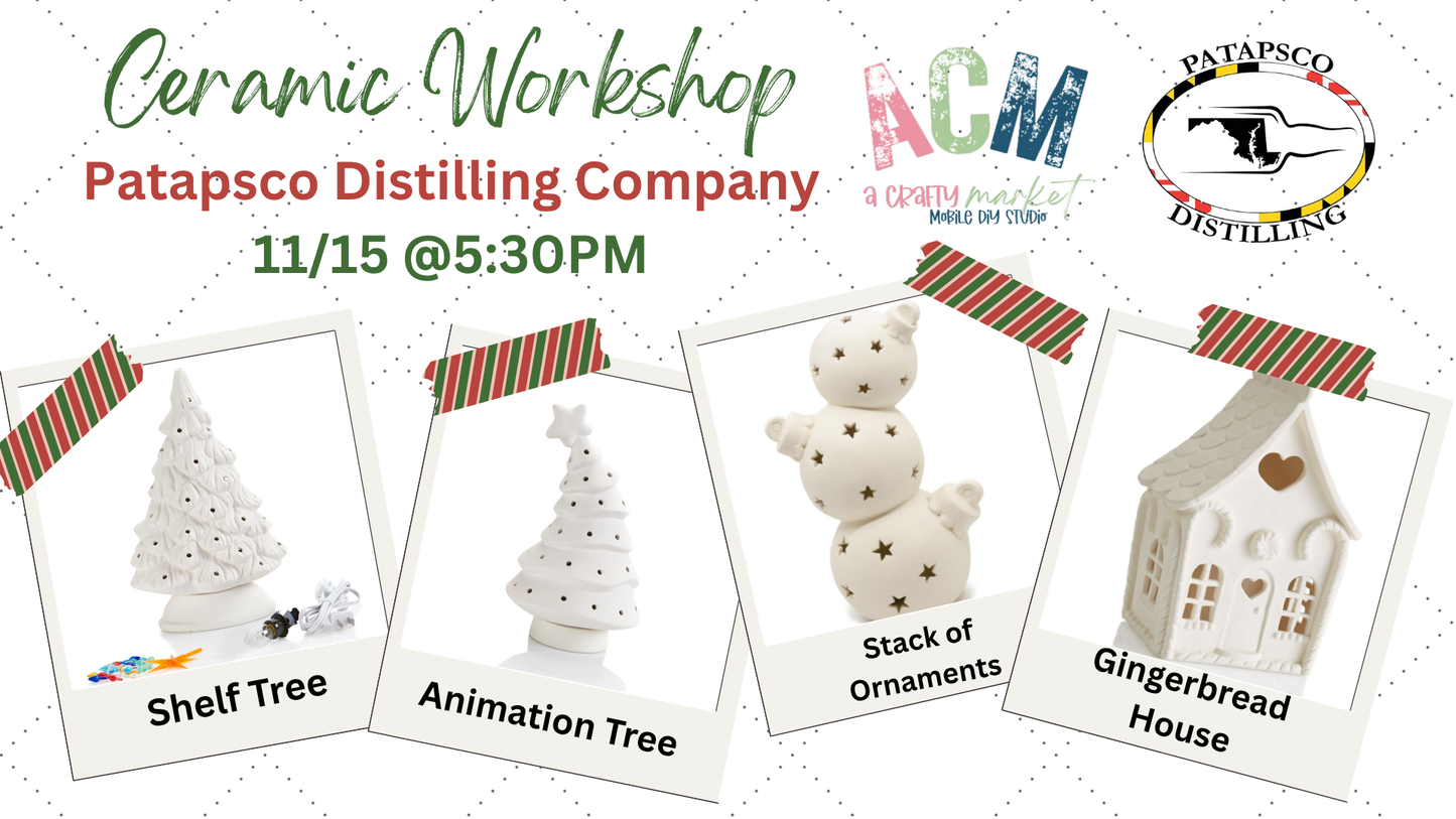 Ceramic Workshop @ Patapsco Distilling Company 11/15 @5:30pm to 8:30pm