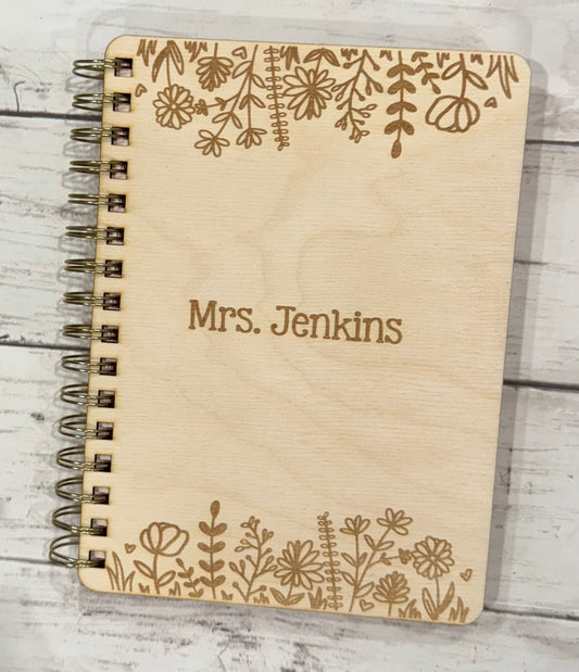 Wildflower Personalized Engraved Wood Journal